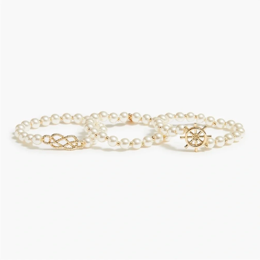 J. Crew Gold and Pearl 3 piece Nautical Bracelet set